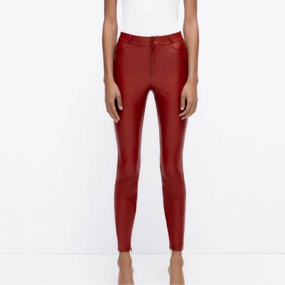 Zara red leather pants